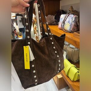 Brown suede handbag with studs
